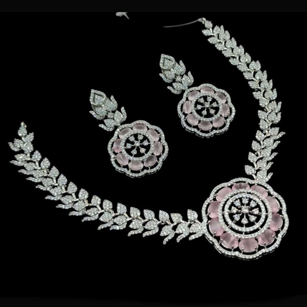NAFJ Party Wear Silver Plated  Embellished with American Diamonds Necklace Set