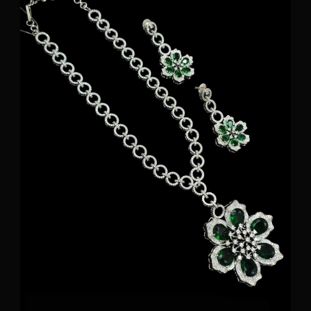 NAFJ Party Wear Silver Plated Austrian Stone Long Necklace Set