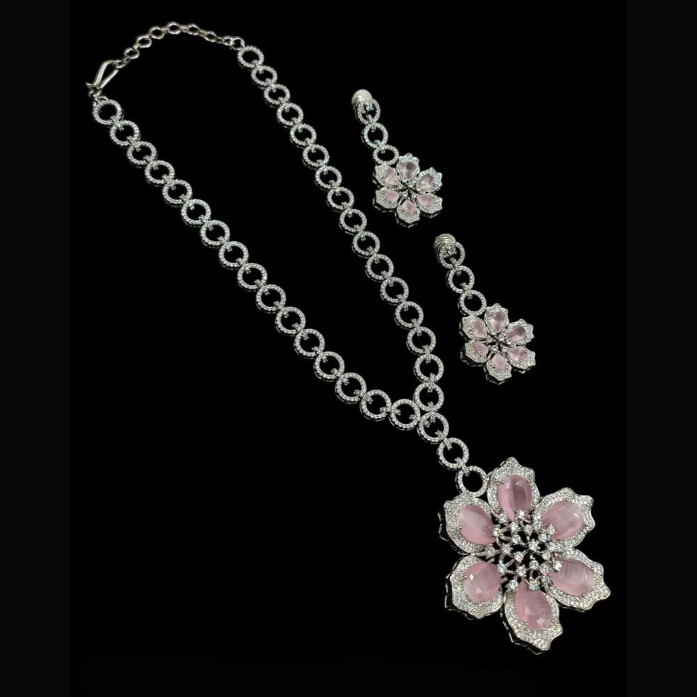 NAFJ Party Wear Silver Plated Austrian Stone Long Necklace Set