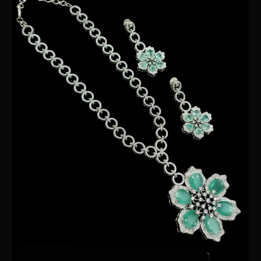 NAFJ Party Wear Silver Plated Austrian Stone Long Necklace Set