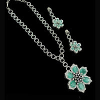 NAFJ Party Wear Silver Plated Austrian Stone Long Necklace Set