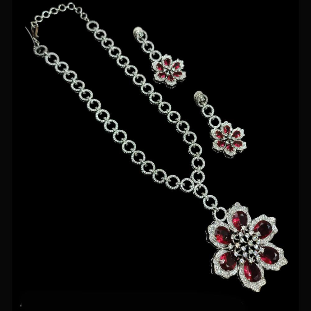 NAFJ Party Wear Silver Plated Austrian Stone Long Necklace Set