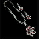 NAFJ Party Wear Silver Plated Austrian Stone Long Necklace Set