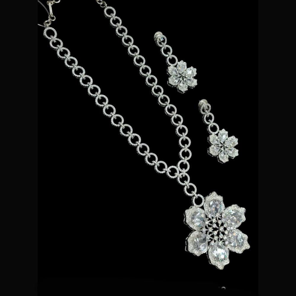 NAFJ Party Wear Silver Plated Austrian Stone Long Necklace Set