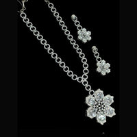 NAFJ Party Wear Silver Plated Austrian Stone Long Necklace Set