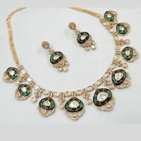 NAFJ Gold Plated Polki Kundan Green Color Meenakari  Necklace Set Jewelry for Women