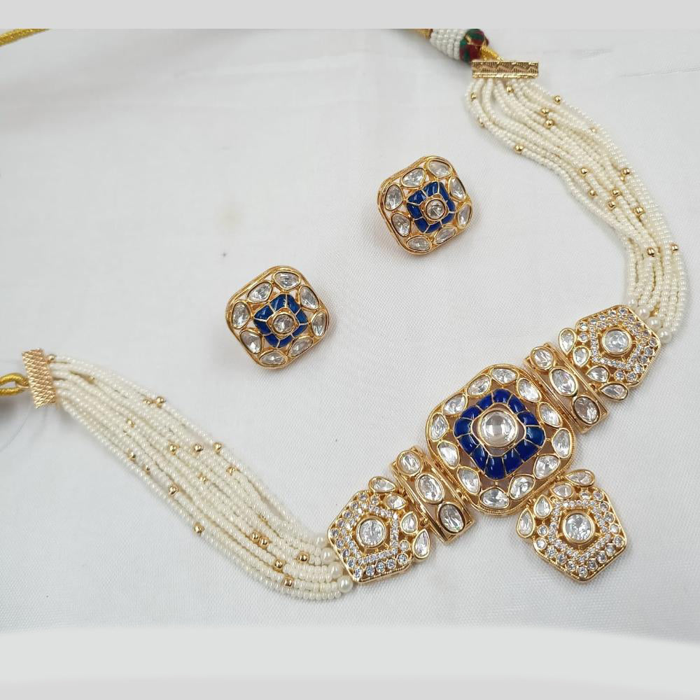 NAFJ Ethnic Gold Plated  Pearl & Polki Kundan Choker for Parties & Functionsc Necklace Set