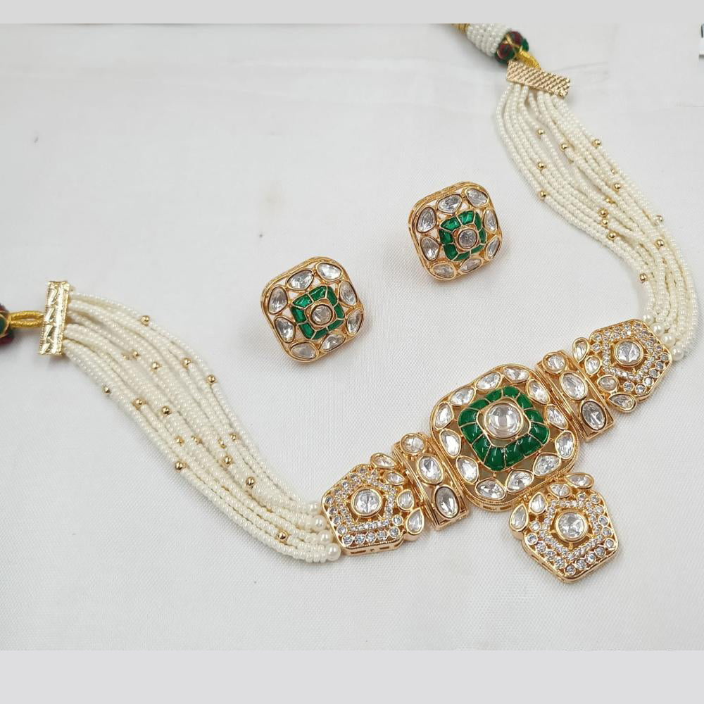 NAFJ Ethnic Gold Plated  Pearl & Polki Kundan Choker for Parties & Functionsc Necklace Set