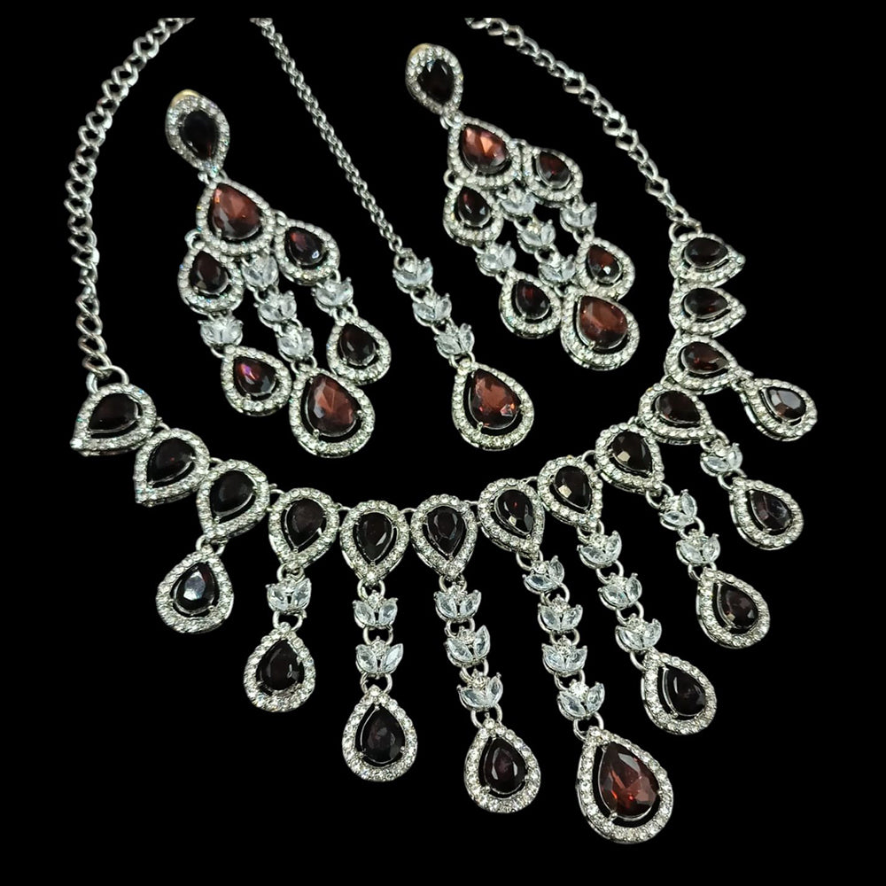 NAFJ Silver Plated Crystal Stone Party Wear Necklace Set