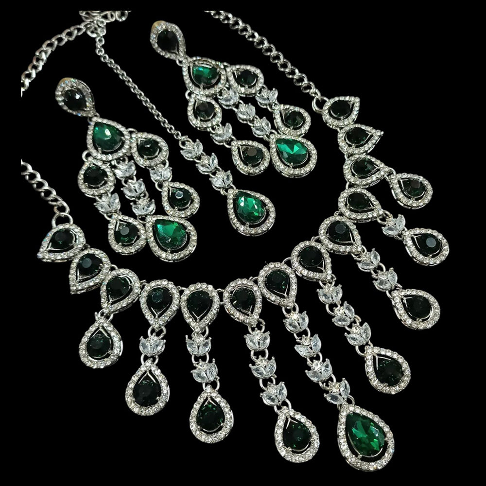 NAFJ Silver Plated Crystal Stone Party Wear Necklace Set