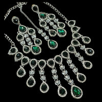 NAFJ Silver Plated Crystal Stone Party Wear Necklace Set
