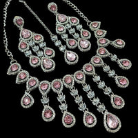 NAFJ Silver Plated Crystal Stone Party Wear Necklace Set