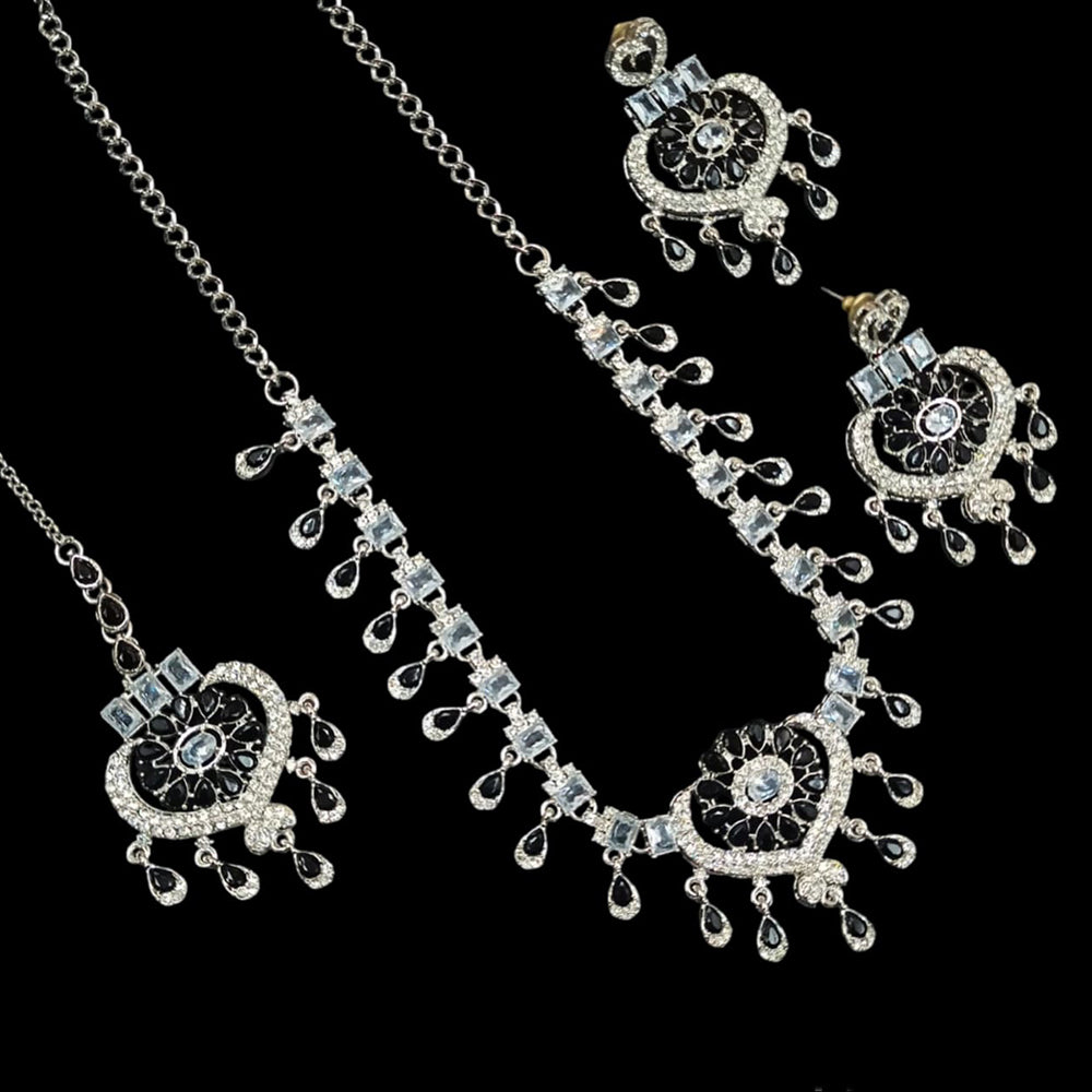 NAFJ Silver Plated Crystal Stone Party Wear Necklace Set
