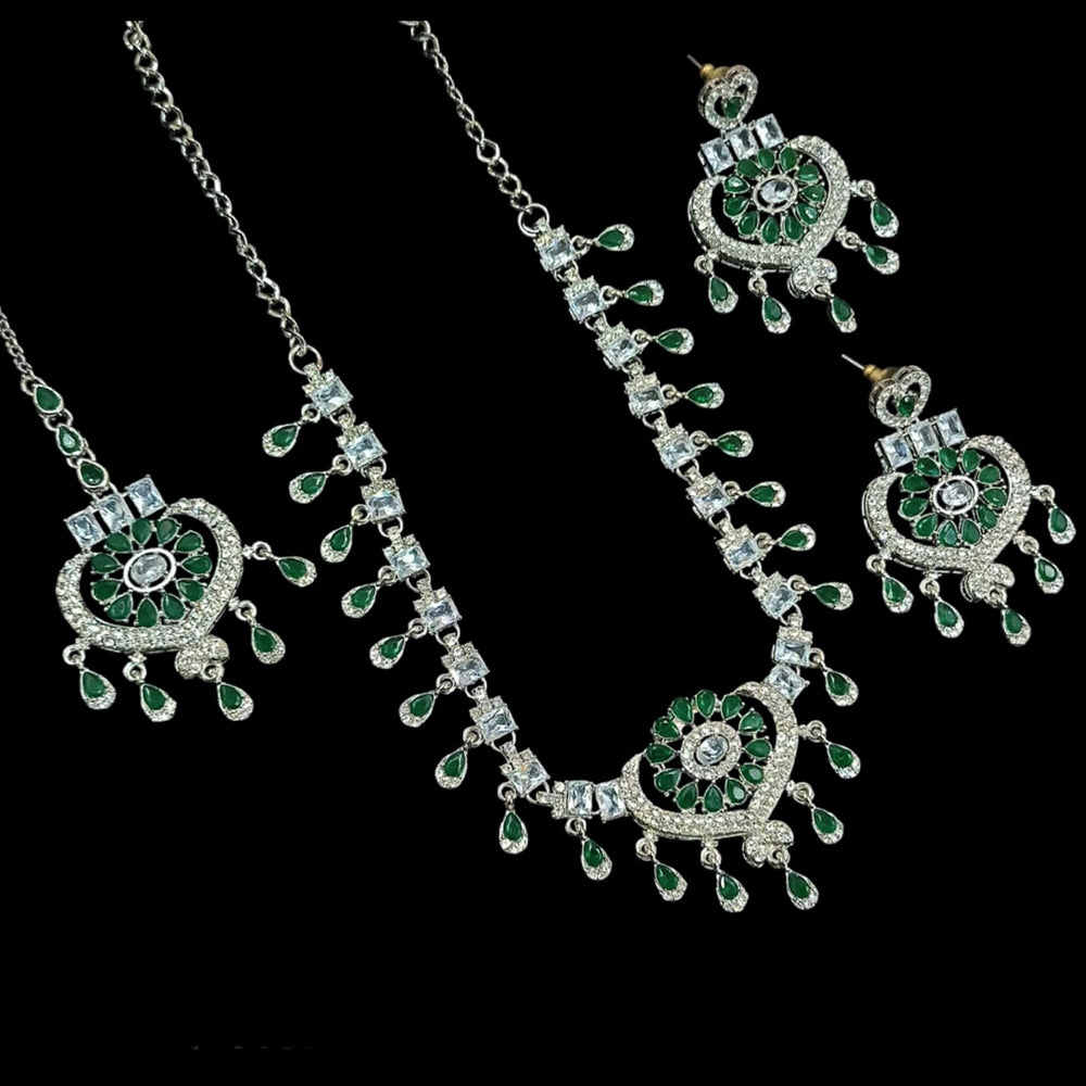 NAFJ Silver Plated Crystal Stone Party Wear Necklace Set