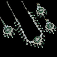 NAFJ Silver Plated Crystal Stone Party Wear Necklace Set