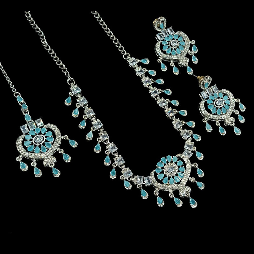 NAFJ Silver Plated Crystal Stone Party Wear Necklace Set
