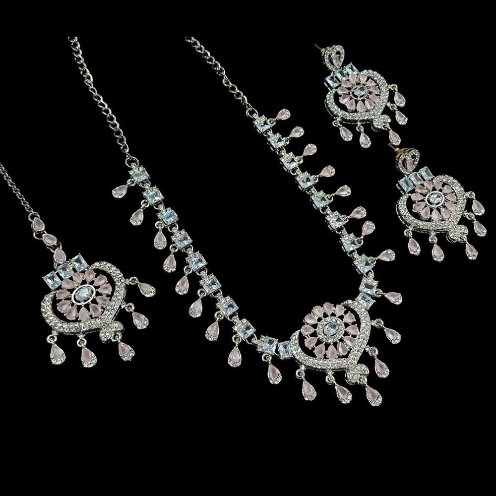 NAFJ Silver Plated Crystal Stone Party Wear Necklace Set