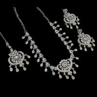 NAFJ Silver Plated Crystal Stone Party Wear Necklace Set