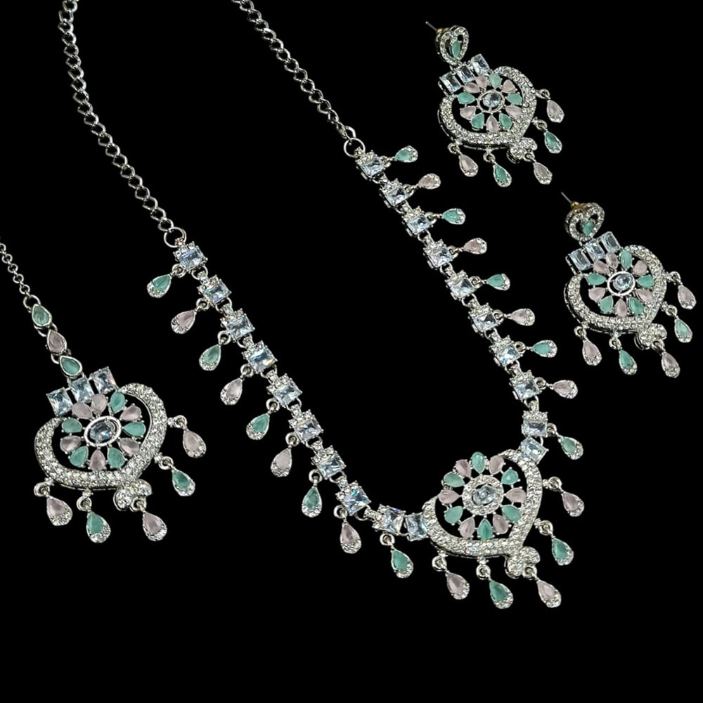 NAFJ Silver Plated Crystal Stone Party Wear Necklace Set