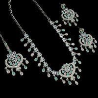 NAFJ Silver Plated Crystal Stone Party Wear Necklace Set