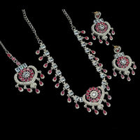 NAFJ Silver Plated Crystal Stone Party Wear Necklace Set