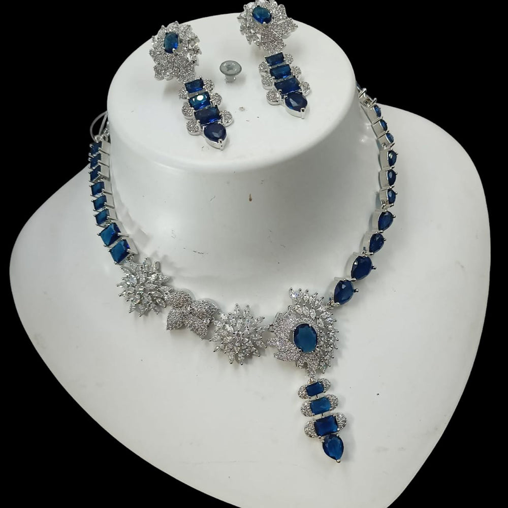NAFJ Glamorous Silver Plated American Diamond Necklace Set