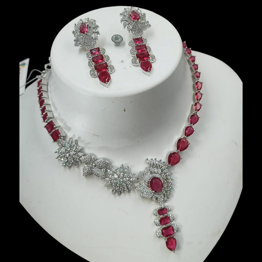 NAFJ Glamorous Silver Plated American Diamond Necklace Set