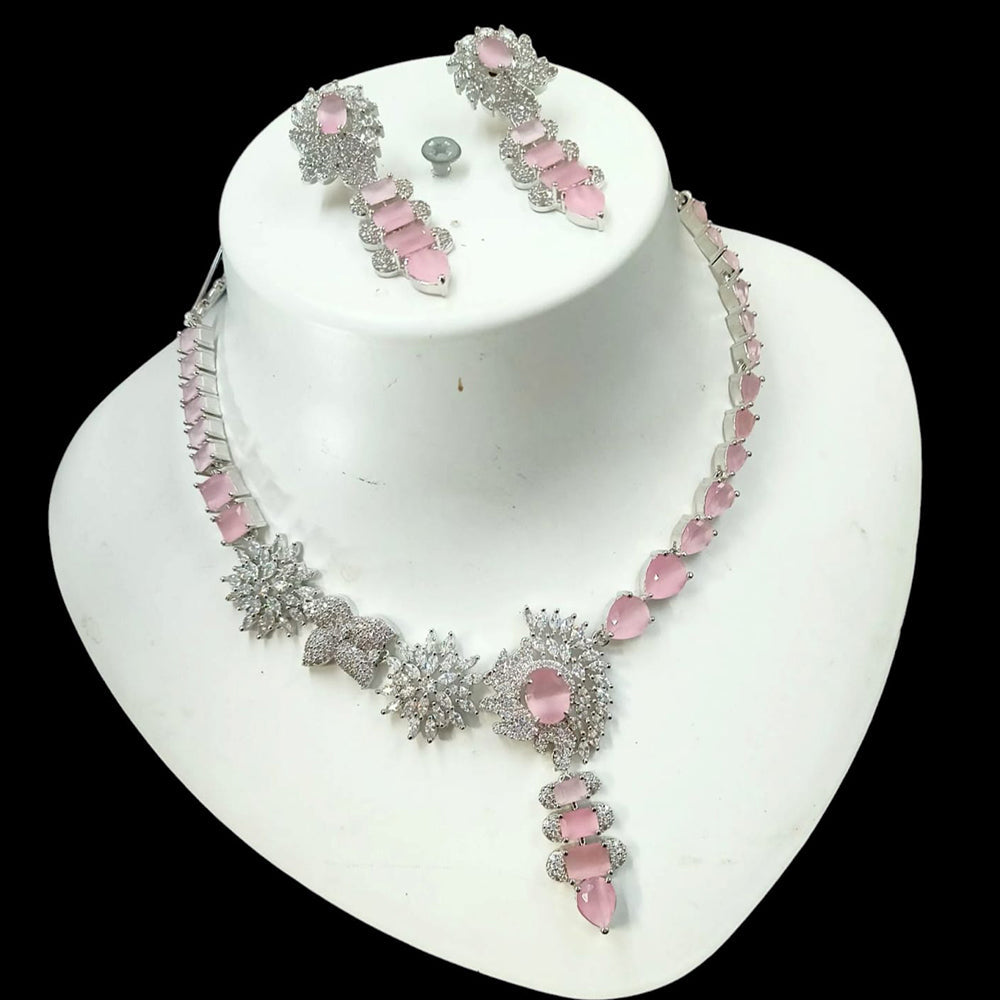 NAFJ Glamorous Silver Plated American Diamond Necklace Set