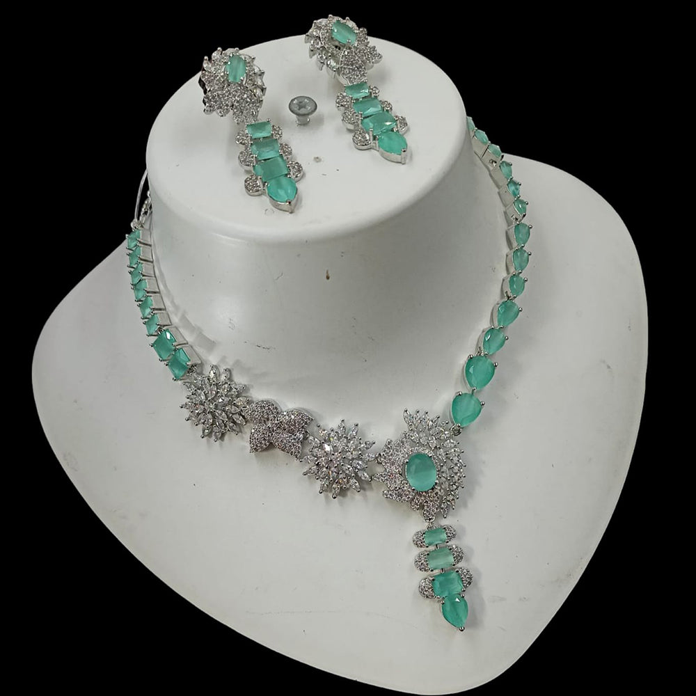 NAFJ Glamorous Silver Plated American Diamond Necklace Set