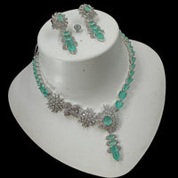 NAFJ Glamorous Silver Plated American Diamond Necklace Set