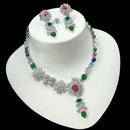 NAFJ Glamorous Silver Plated American Diamond Necklace Set