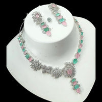 NAFJ Glamorous Silver Plated American Diamond Necklace Set