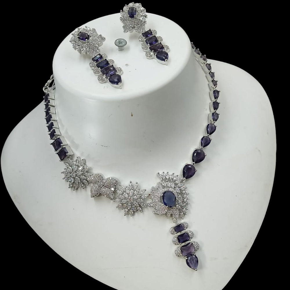 NAFJ Glamorous Silver Plated American Diamond Necklace Set