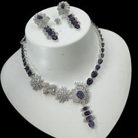 NAFJ Glamorous Silver Plated American Diamond Necklace Set