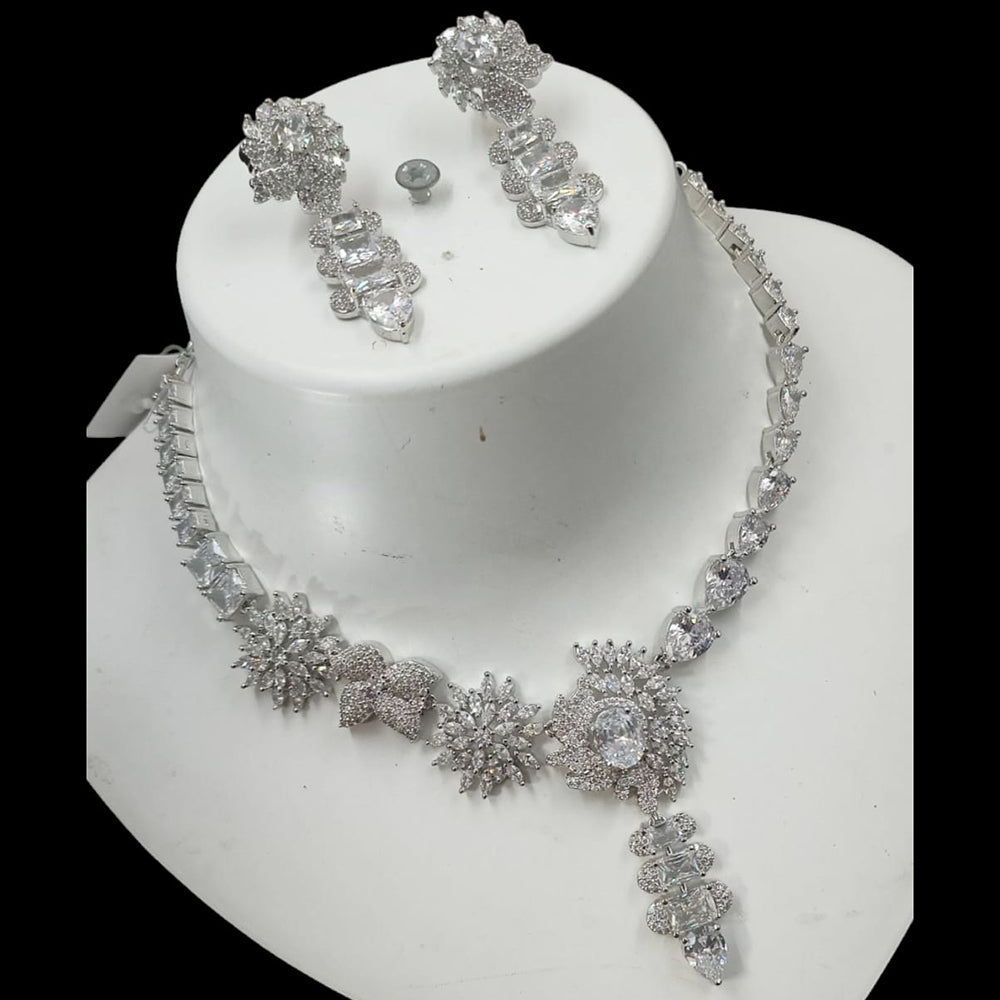 NAFJ Glamorous Silver Plated American Diamond Necklace Set