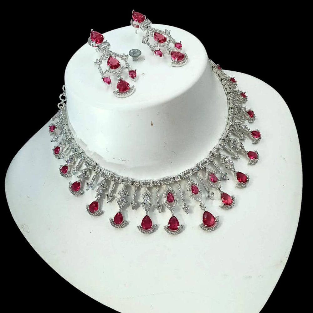 NAFJ Glamorous Silver Plated American Diamond Necklace Set