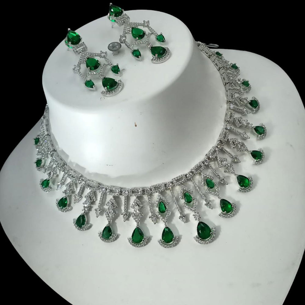 NAFJ Glamorous Silver Plated American Diamond Necklace Set