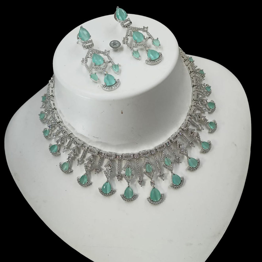 NAFJ Glamorous Silver Plated American Diamond Necklace Set