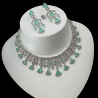 NAFJ Glamorous Silver Plated American Diamond Necklace Set