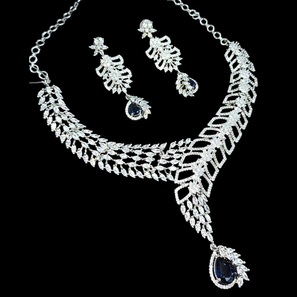 NAFJ Glamorous Silver Plated American Diamond Necklace Set