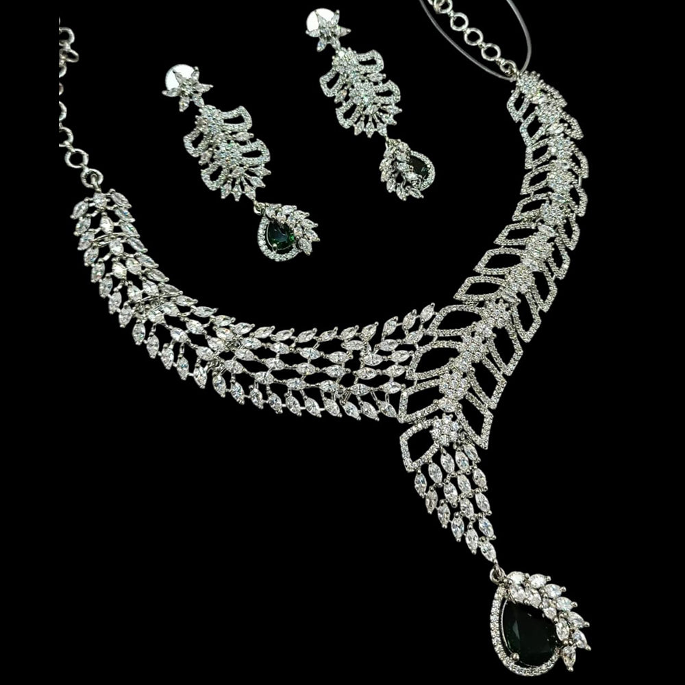 NAFJ Glamorous Silver Plated American Diamond Necklace Set