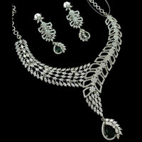NAFJ Glamorous Silver Plated American Diamond Necklace Set