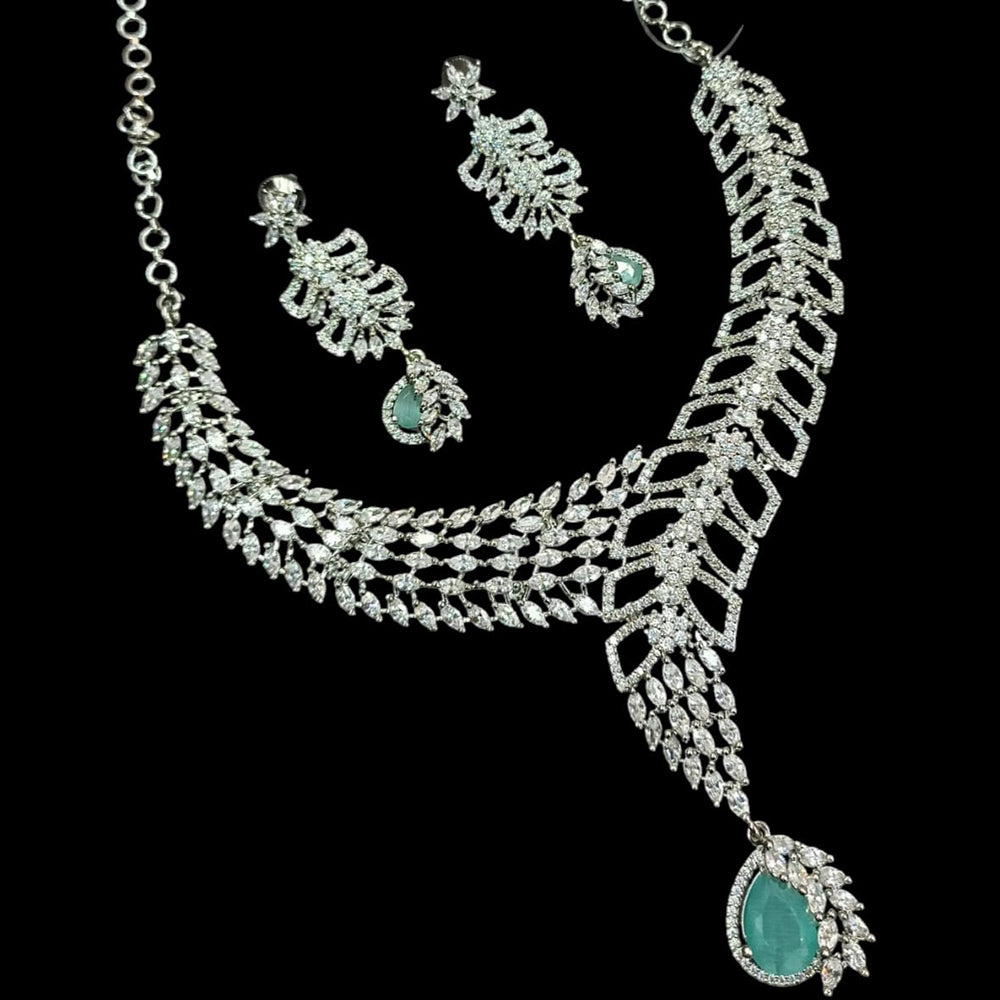 NAFJ Glamorous Silver Plated American Diamond Necklace Set