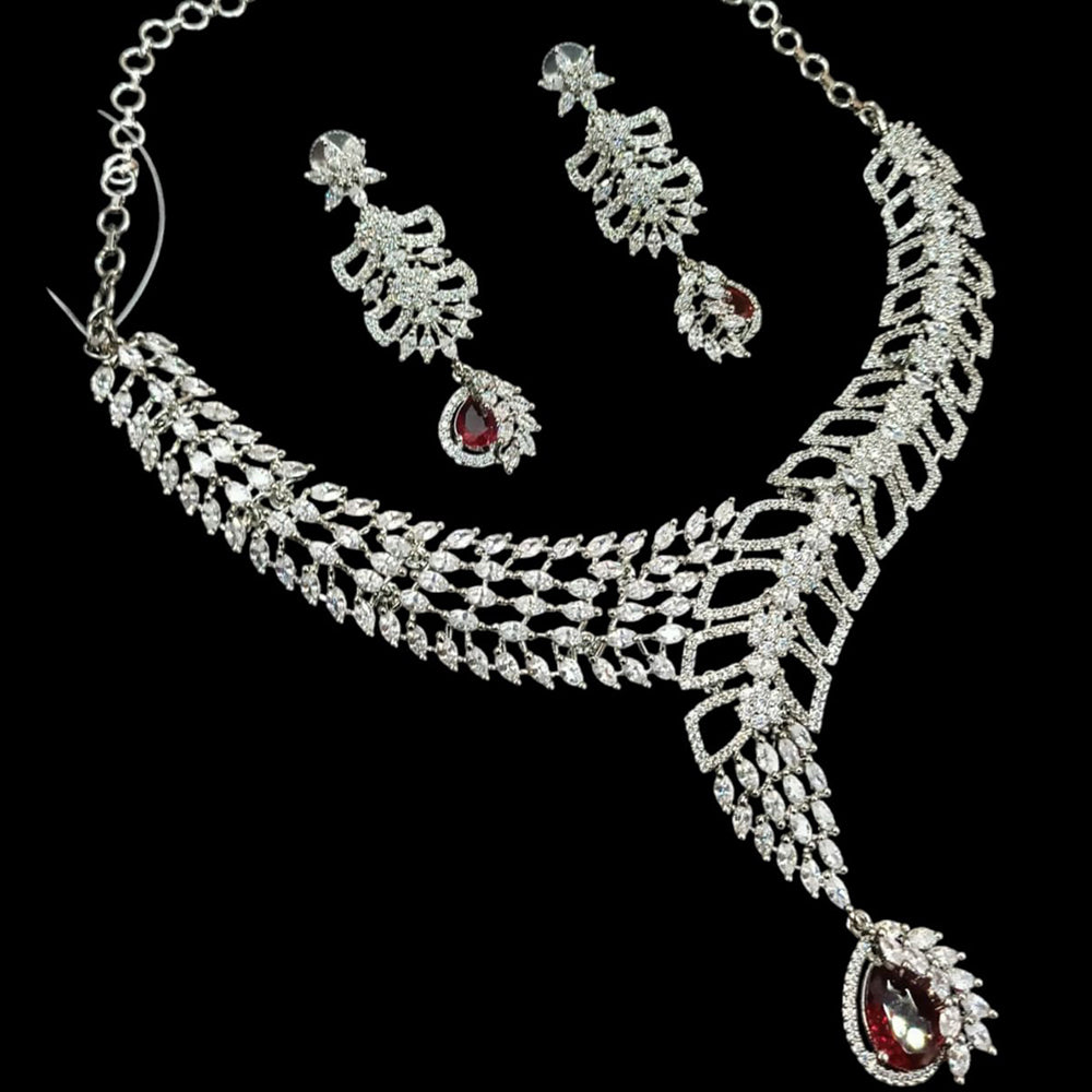 NAFJ Glamorous Silver Plated American Diamond Necklace Set