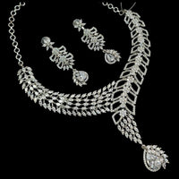 NAFJ Glamorous Silver Plated American Diamond Necklace Set