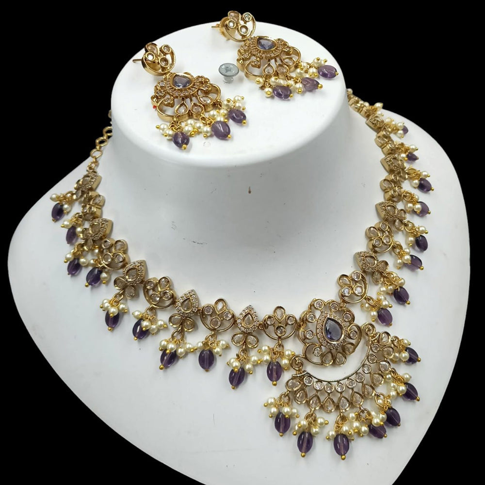 NAFJ Elegant Gold Plated Crystal Stones And Beads Necklace Set
