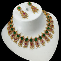 NAFJ Elegant Gold Plated Crystal Stones And Beads Necklace Set