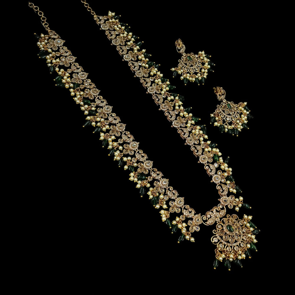 NAFJ Elegant Gold Plated Crystal Stones And Beads Long Necklace Set