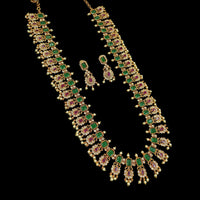 NAFJ Elegant Gold Plated Crystal Stones And Beads Long Necklace Set