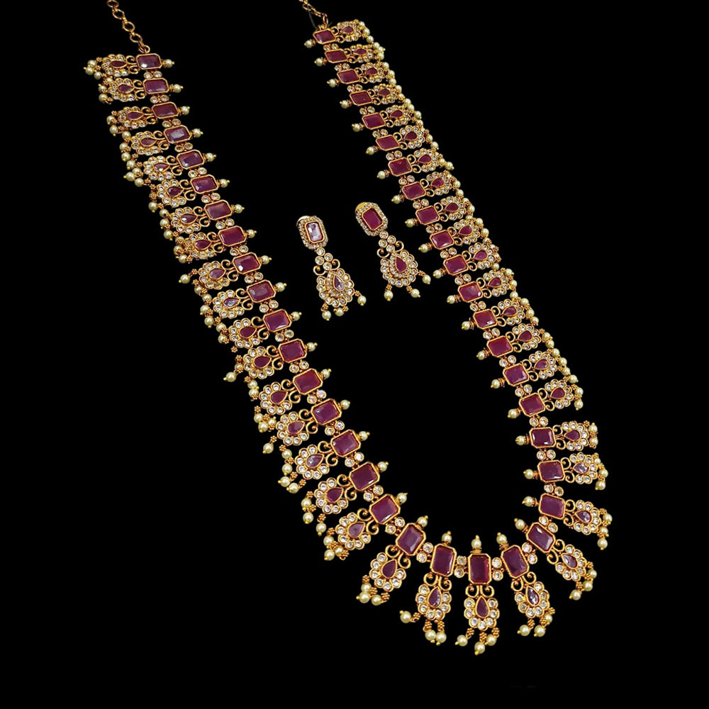 NAFJ Elegant Gold Plated Crystal Stones And Beads Long Necklace Set